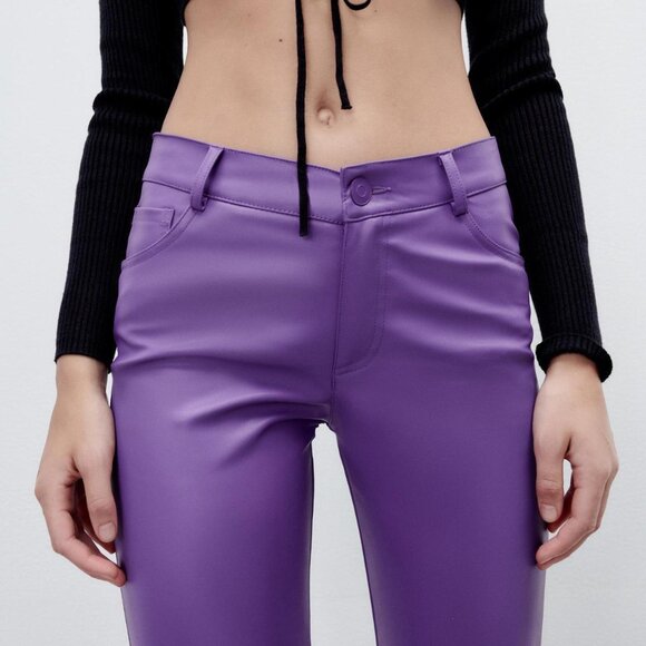 Zara Purple Faux Lather Pants - Picture 3 of 3